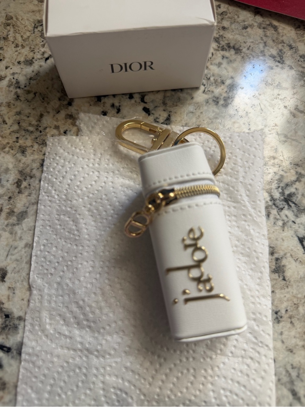 Dior White Leather Key & Card Holder with Gold Hardware